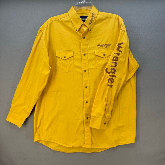 Wrangler Other - Wrangler Button Down Shirt Men's XL Yellow Rodeo Dress Shirt Copper Embroidery